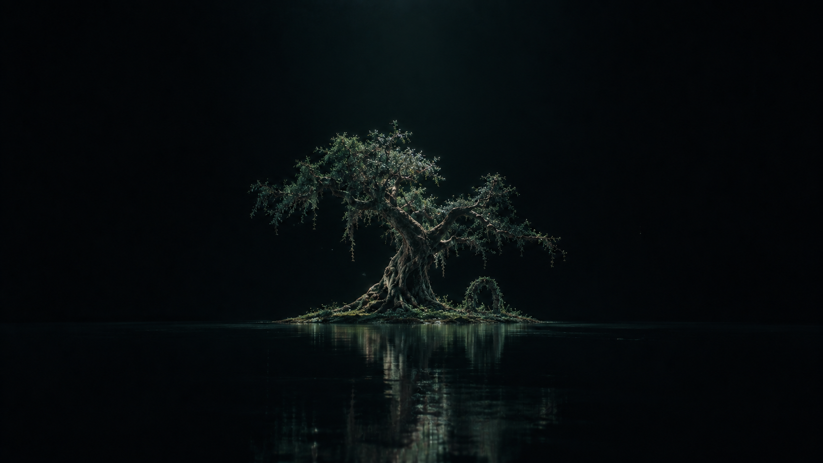 Lone tree on a dark island