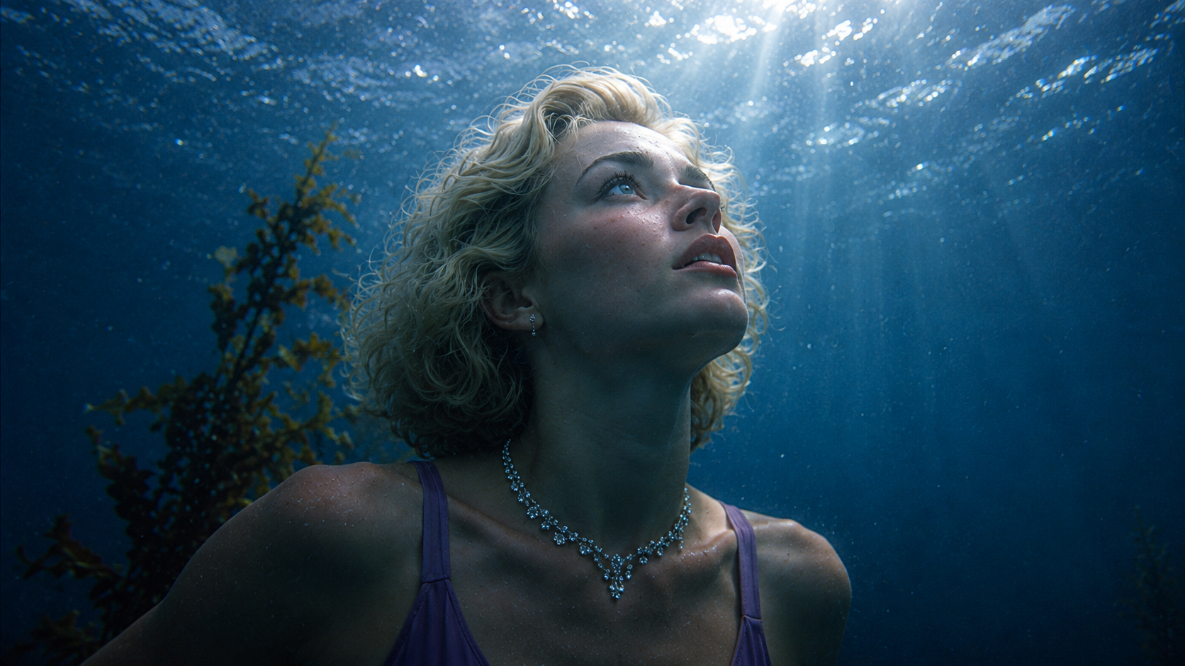 Underwater portrait with necklace