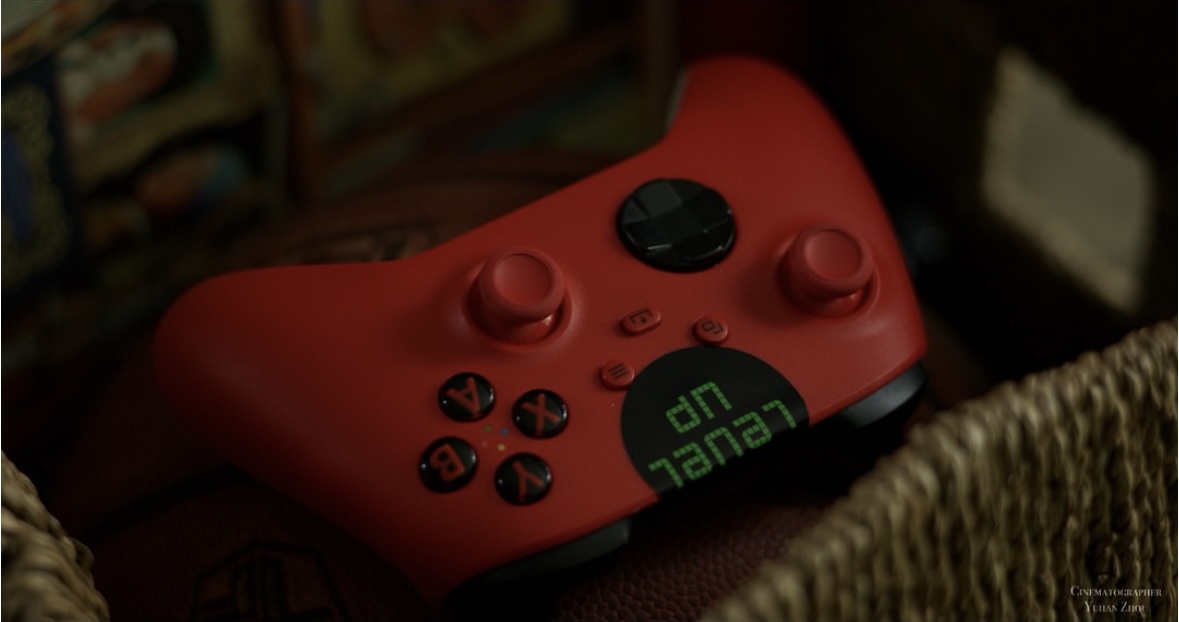 Custom red game controller with green display